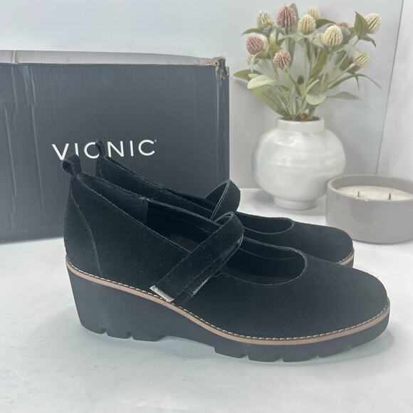 Vionic Alma Mary Jane Wedge Suede Heel Black J0866L1001 Women's 8.5M Tried On - Picture 3 of 11